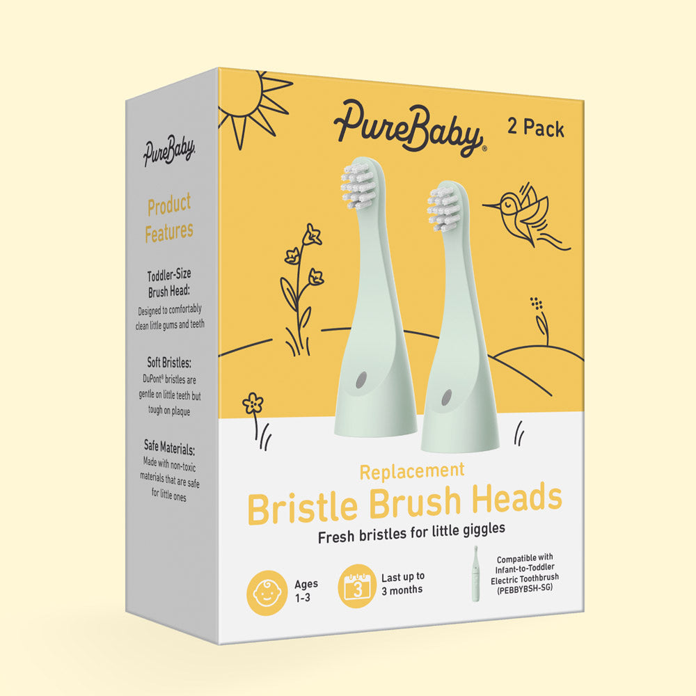 PureBaby Infant-to-Toddler Electric Toothbrush (PEBBYBSH-SG) - 2-Pack Replacement Bristle Brush Heads - Image 6